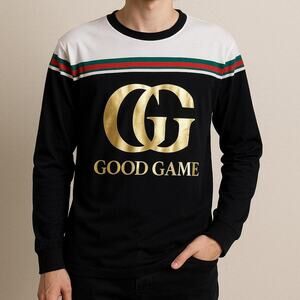Good Game Long Sleeve Shirt Men’s Large – Gold Foil Graphic Streetwear Top